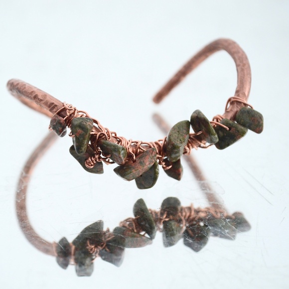 Unakite Copper Cuff Wire Wrapped Bracelet Reiki - Picture 6 of 7